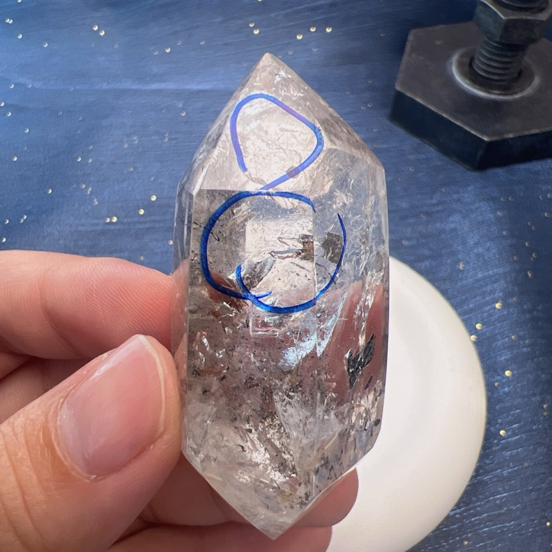 閃靈水晶帶水膽流沙天然水晶能量水晶（已打磨）-434