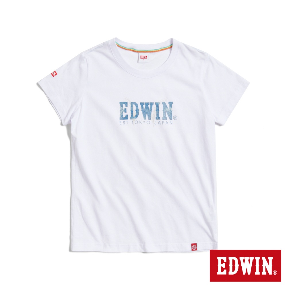 EDWIN 丹寧感印花短袖T恤(白色)-女款