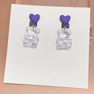 [ 耳環 ] 耳夾 熊 立體 愛心 紫色 可愛 飾品 #073