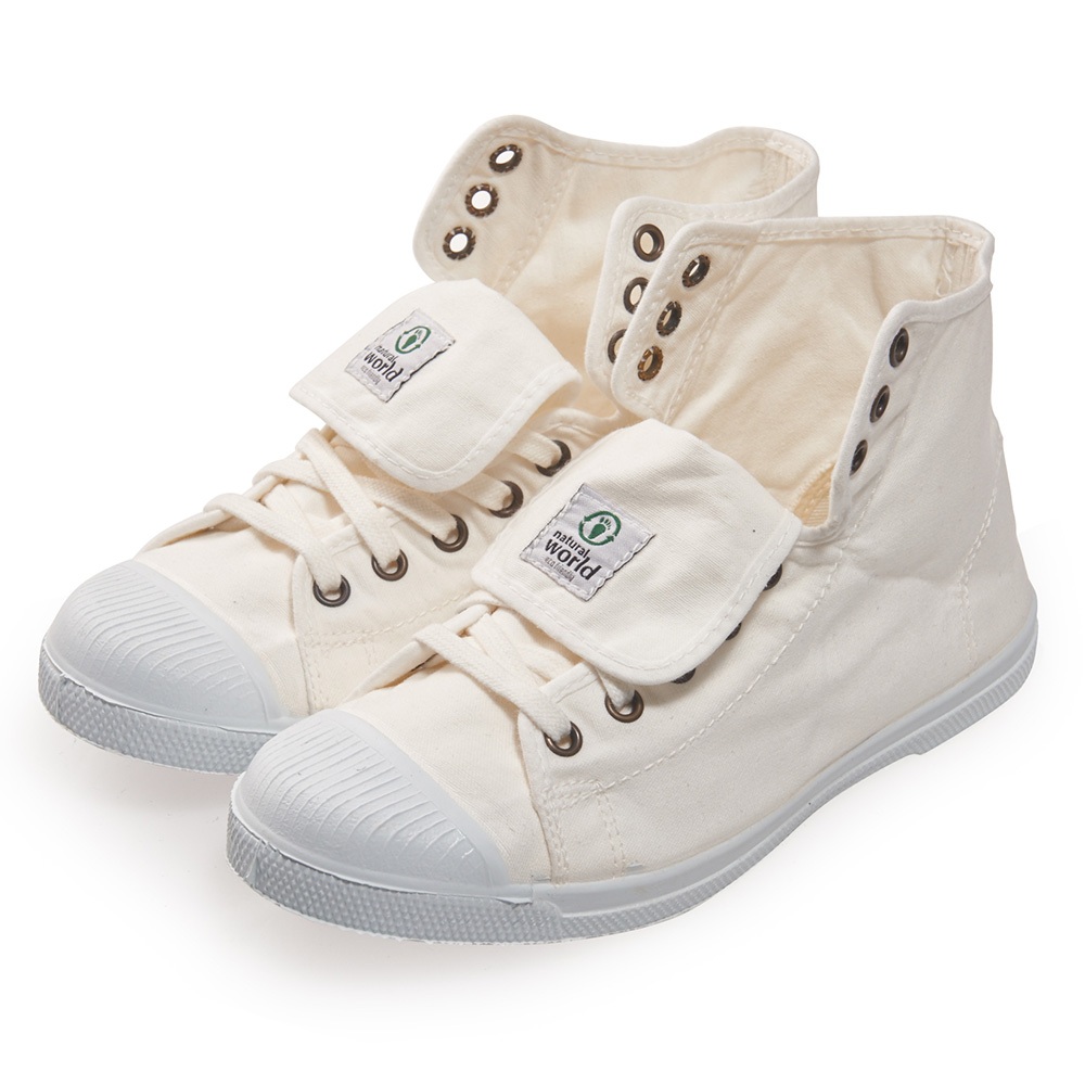 【22.2cm】 Natural World 西班牙休閒鞋 高筒8孔綁帶基本款-白色