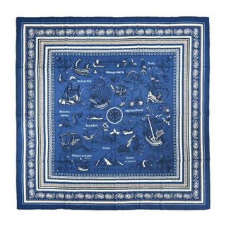 Hermes 愛馬仕 Tatouages Marins Bandana 140 喀什米爾真絲方巾｜JS 官方旗艦館