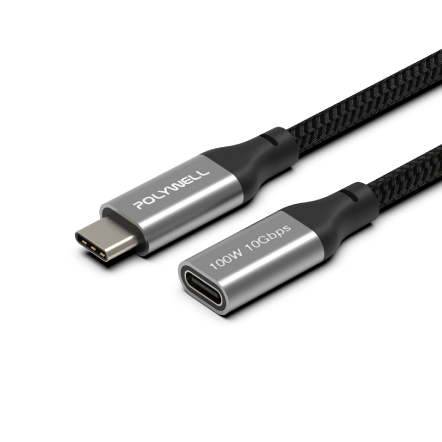 POLYWELL USB Type-C延長線 100W 10Gbps 公對母 可充電 可傳輸 編織線 寶利威爾