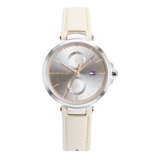 【For You】當天寄出 I Tommy Hilfiger 銀框 銀灰面 兩眼日期顯示腕錶 米白皮革錶帶 手錶