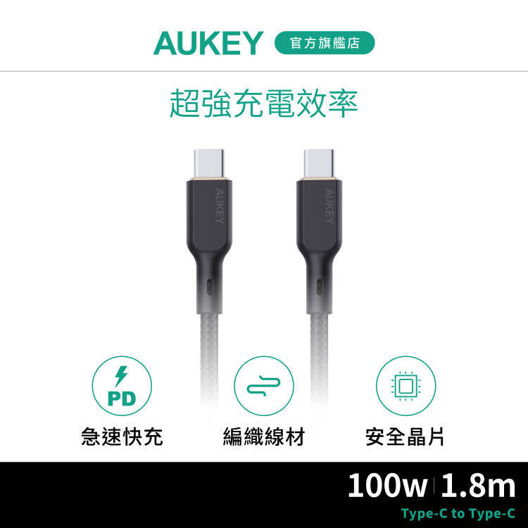 AUKEY Type-C to Type-C USB 1.8M 快充傳輸線（CB-KCC102）