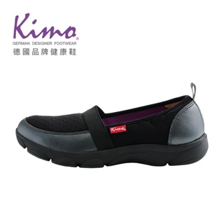 【Kimo】萊卡密格紋真皮懶人休閒鞋 女鞋 (黑色 KBCWF054453A)