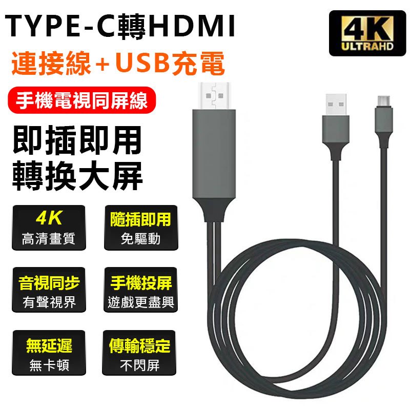 Type-C to HDMI+USB視訊同屏線 手機接電視  筆電接螢幕 同屏線 可接HDMI