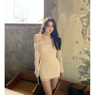 🇰🇷Korea韓國連線·正韓 細肩帶U領背心洋裝+針織罩衫兩件式套裝SET 針織洋裝 兩件式洋裝 細肩帶洋裝 性感
