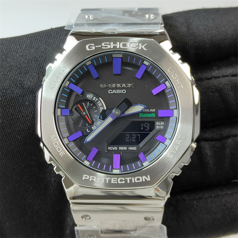 Casio卡西歐 G-shock系列雙顯式太陽能防水金屬男士時尚運動手錶GM-B2100PC-1A
