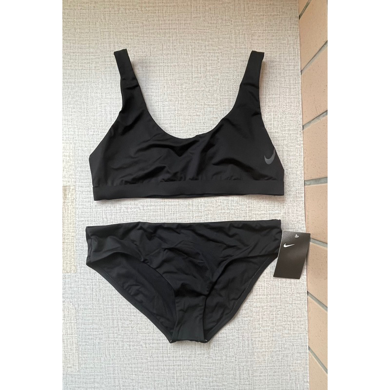 零碼正品 ，NIKE 比基尼/BIKINI/兩件式泳裝/瑜珈服/女運動服，黑色，織帶款，M號