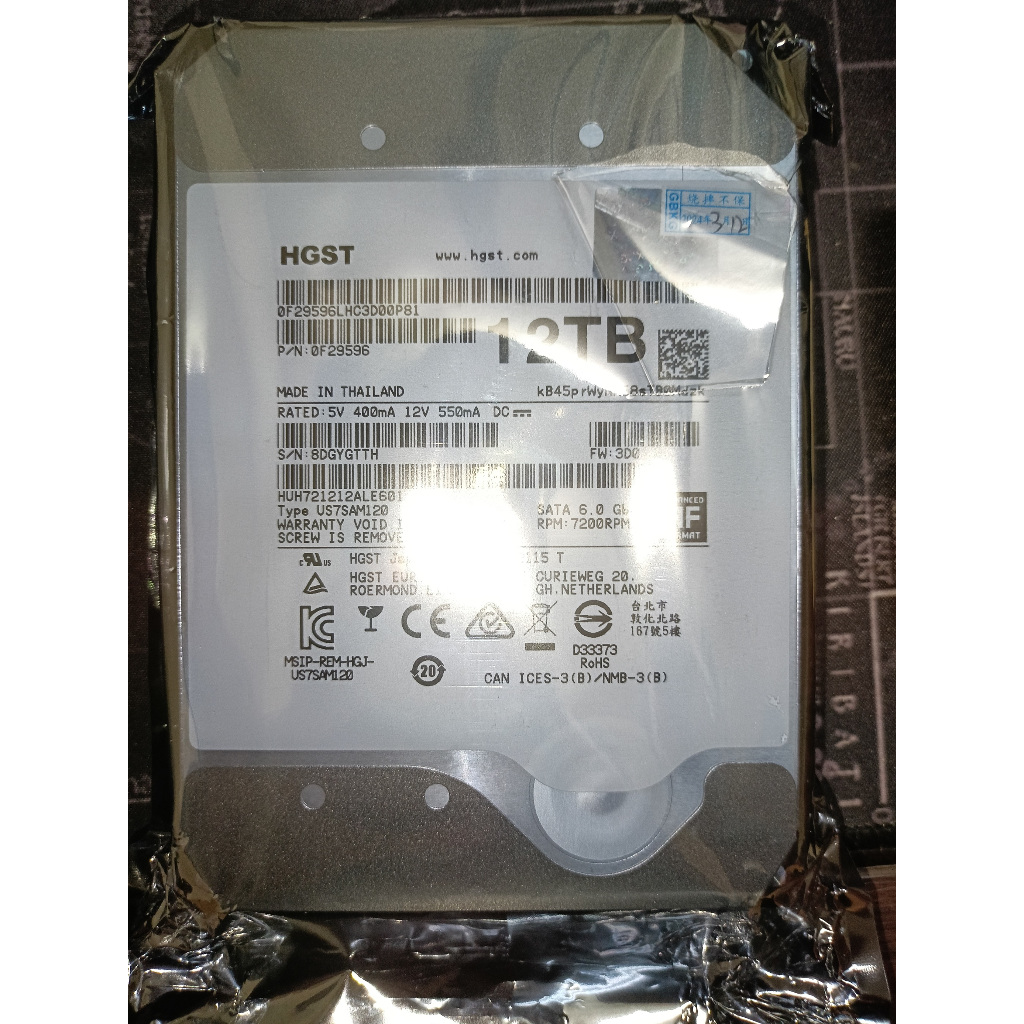 現貨 HGST 企業級 硬碟 12TB 12T HUH721212ALE601 氦氣硬碟 參考4TB 8TB 10TB