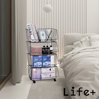臺灣現貨24H出貨【Life+】日式簡約鏤空多功能移動式四層落地廚房水果蔬菜置物架/收納推車/置物架