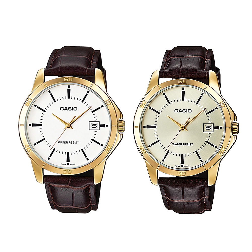【WANgT】CASIO 卡西歐 MTP-V004GL 復古文青 無數字 大錶面 帶日期 白金色 皮帶 指針 腕錶 手錶