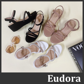 【Eudora】MIT臺灣製 水鑽楔型涼鞋 增高涼鞋 交叉涼鞋 厚底涼鞋 楔型涼鞋 坡跟涼鞋 涼鞋 一字涼鞋 高跟涼鞋
