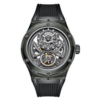 【For You】BONEST GATTI 布加迪 原廠授權 - 黑色系 鏤空酒桶造型 氟橡膠錶帶 自動上鍊機械腕錶