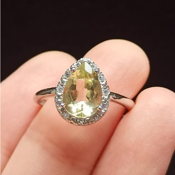 💜 爆富爆美 黃水晶 寶石感 水滴 925銀 活圍 戒指 天然 黃水晶戒指