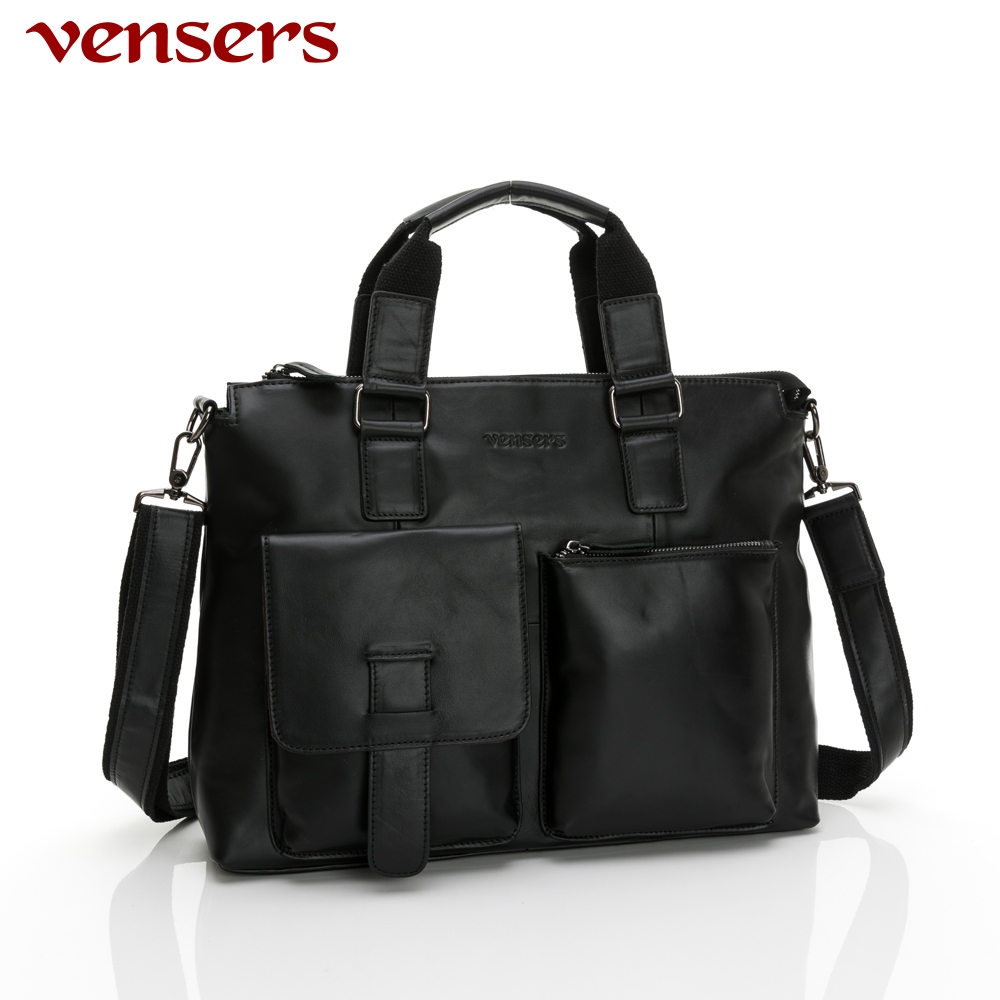 【vensers】小牛皮潮流個性包~斜肩背包(N026003黑色)