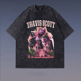 TRAVIS SCOTT 水洗做舊 短袖 T恤 短袖上衣 美式復古 ins風 oversize 寬鬆 短t 夏天衣服