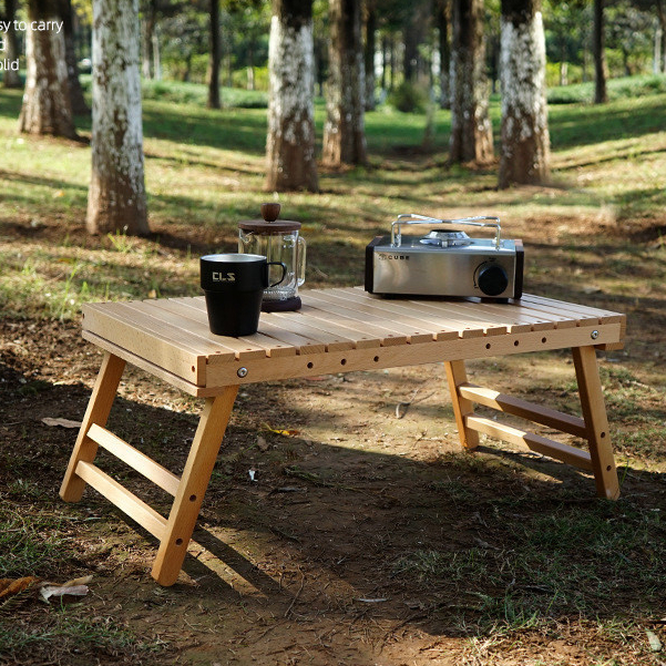 戶外實木桌便攜摺疊野餐桌露營置物架自駕游燒烤小桌子窗檯小茶几