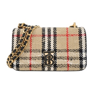 BURBERRY Lola TB LOGO 經典格紋毛料迷你鏈帶肩背/斜背包(卡其)｜JS Maxx官方旗艦館