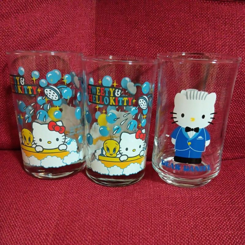 [合售]台灣早期 2004年 Hello Kitty&amp; Tweety ＆ DANIEL 玻璃杯 水杯 茶杯 絕版珍藏