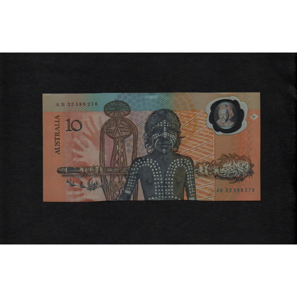 澳大利亞1988年10元塑膠鈔１張。－流通過舊鈔－(AB32588278-澳洲)