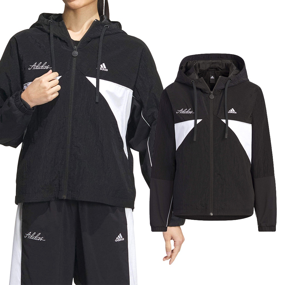 Adidas RCO WV JKT2 女 黑白色 防風 運動 休閒 短版 連帽 外套 IP0753