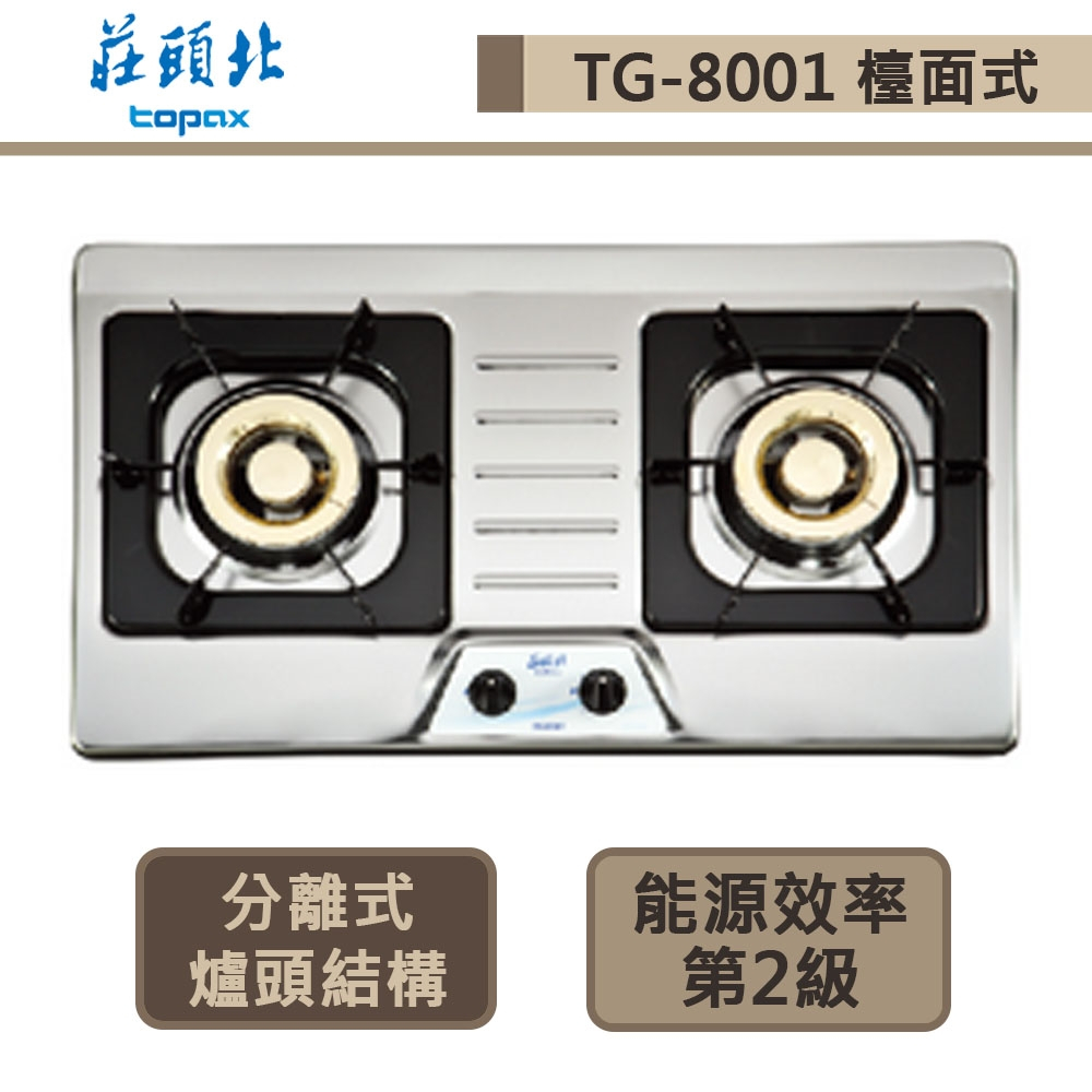 【莊頭北 TG-8001(LPG)】二口不鏽鋼檯面式瓦斯爐-部分地區含基本安裝