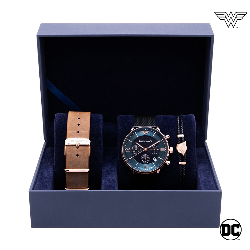【THEODORA'S】手錶飾品1+2禮盒-男女款 神力女超人手錶 湖水綠面【希奧朵拉】