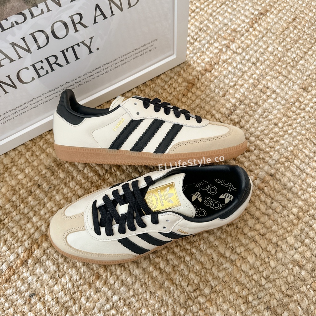 -EJ- ADIDAS ORIGNALS SAMBA 奶油黑金 焦糖底 皮革 女鞋 ID0478