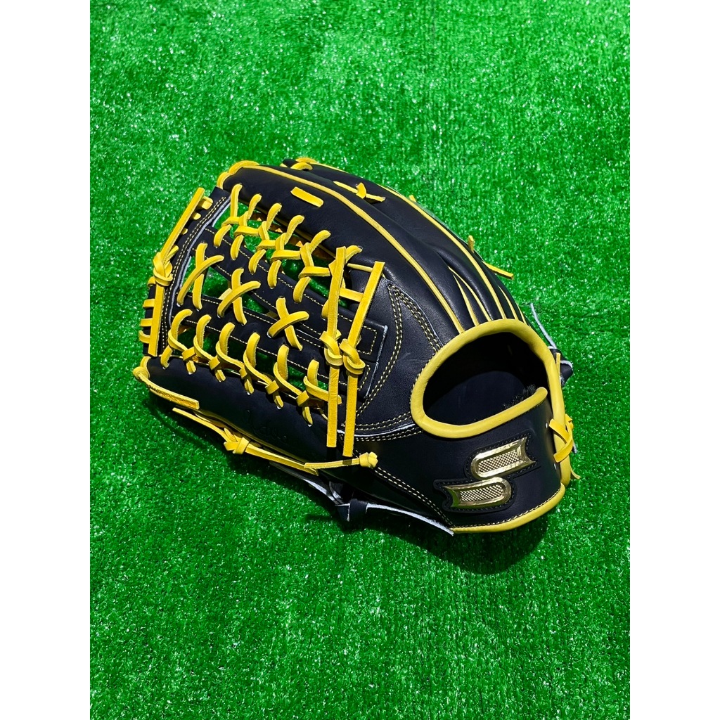 棒球世界全新進口ssk棒球外野網全牛皮棒球手套特價深藍黃配色TANT324I反手用