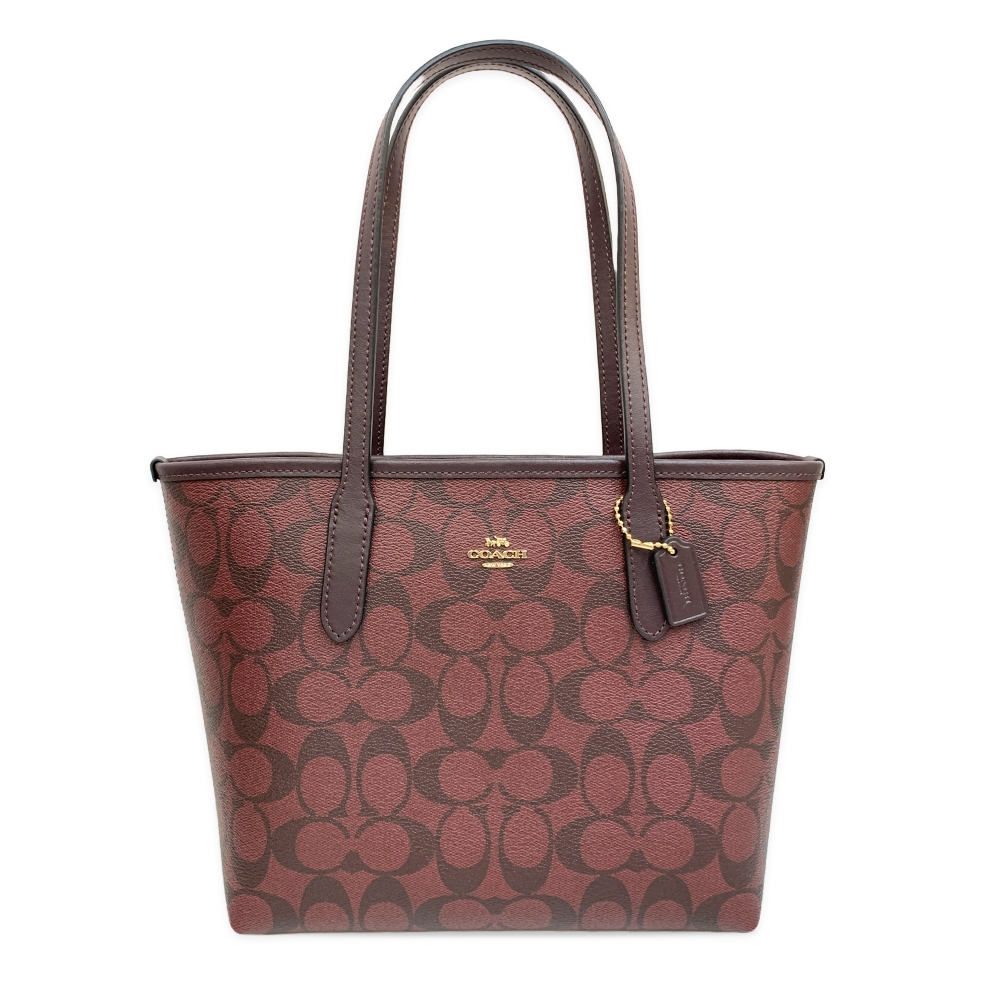 COACH City Tote 經典緹花迷你手提包托特包 暗紅色