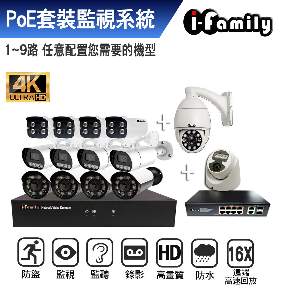 【宇晨I-Family】本組合僅主機 自選購鏡頭+交換器 IF-808 兩年保固 九路式 POE監視/監控系統