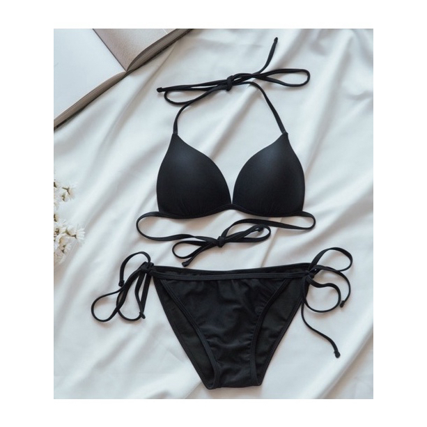 ☀Chi's shop~☀獨家訂製款 黑/珠光白/酒紅/藍灰/軍綠修身顯瘦比基尼bikini 褲子綁帶可調整 無鋼圈泳衣