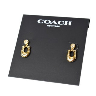 COACH 專櫃款 C字鋯石針式耳環-金色【美國正品 現貨】