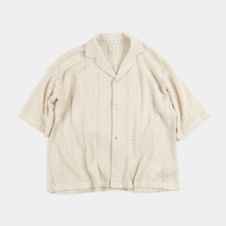 日本KICS DOCUMENT復古針織洞洞寬鬆純棉休閒短袖襯衫米白色