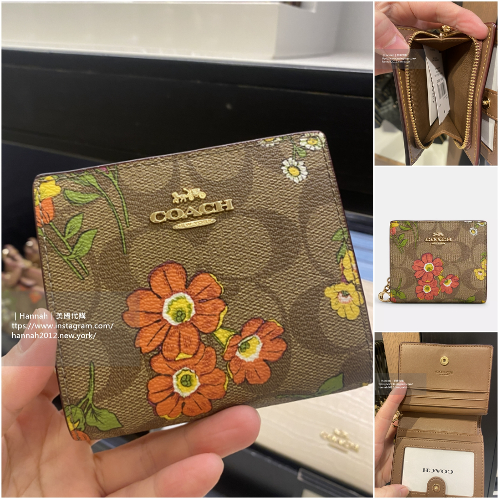 【美國正品】浪漫花園新款 COACH OUTLET 花朵插畫印花短夾 皮夾