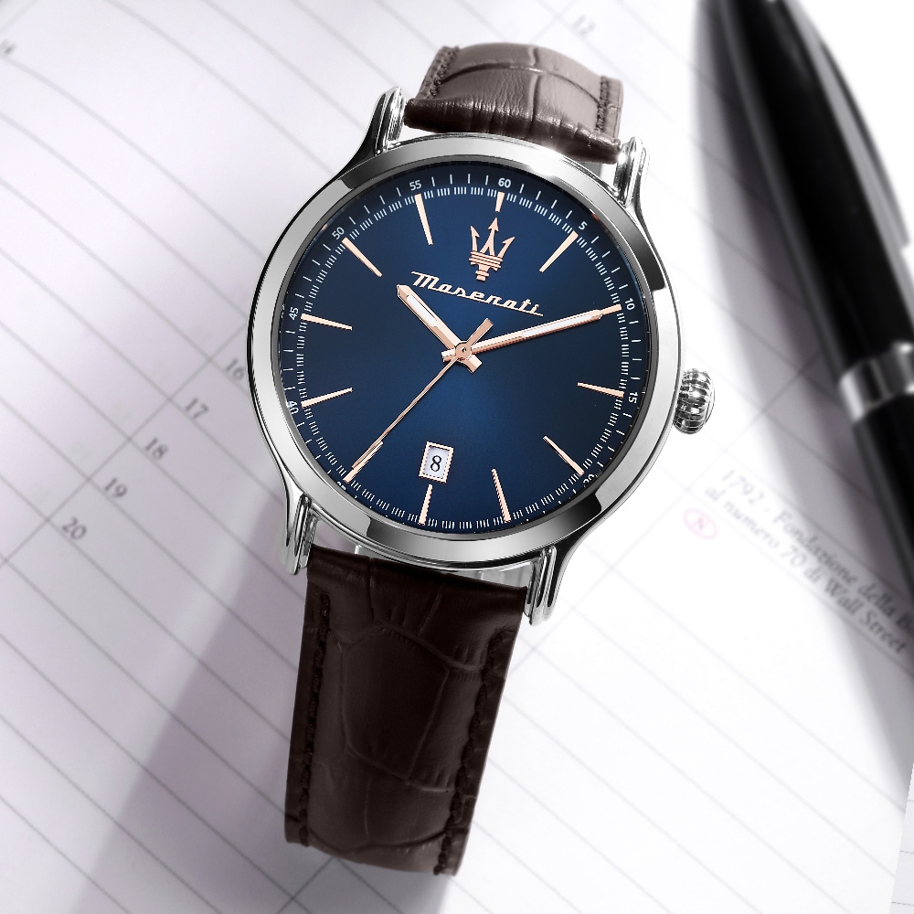 【WANgT】Maserati 瑪莎拉蒂 Epoca 新紀元 R8851118016 夜光 石英 皮革 日期 腕錶 手錶