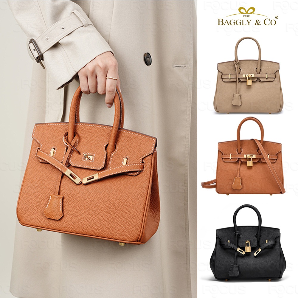 【Baggly&Co】佩利爾頭層牛皮側背斜背大容量手提包 柏金包