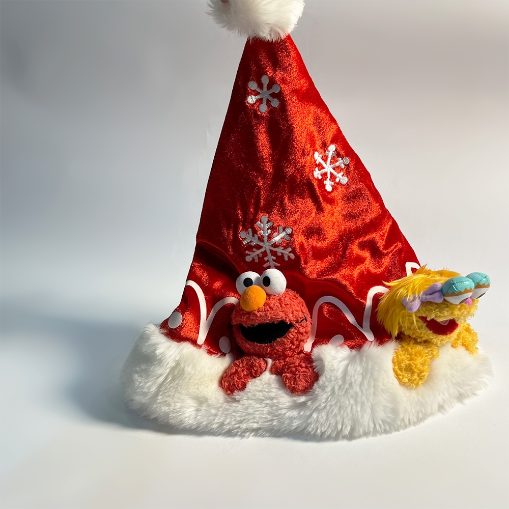 收藏品 聖誕節 芝麻街 Sesame Street 艾蒙 Elmo布偶 娃娃 玩偶 聖誕帽 紅色 雪花