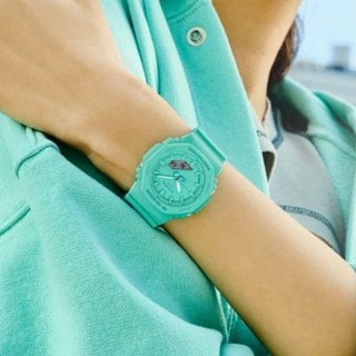 []錶子$行頭[] CASIO 卡西歐 G-SHOCK 纖薄輕巧 經典八角雙顯腕錶-湖水綠(GMA-P2100-2A)