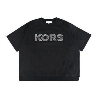 MK Michael Kors 幾何水鑽LOGO設計純棉短袖T恤(女款/黑)