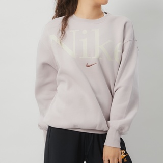 Nike Nsw 女款 紫色 大Logo 刺繡 小標 寬鬆 刷毛 大學T 長袖 FN3655-019