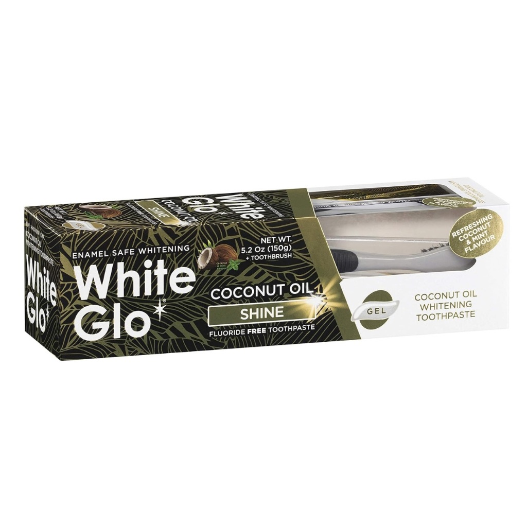 澳洲 WHITE GLO 椰子薄荷 超效潔淨亮白組合 (牙膏150g+牙刷X1)- 無氟、去除牙漬