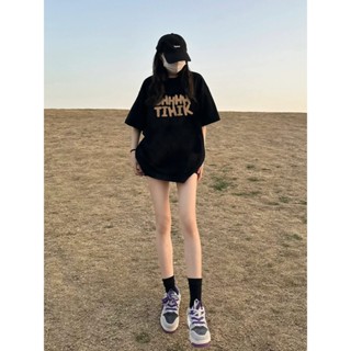 潮牌簡約字母 短袖T恤 女生短袖 蓋屁股上衣 短袖 ins 風衣服 寬鬆短袖 美式街頭風衣服 印花 t恤 情侶裝短袖