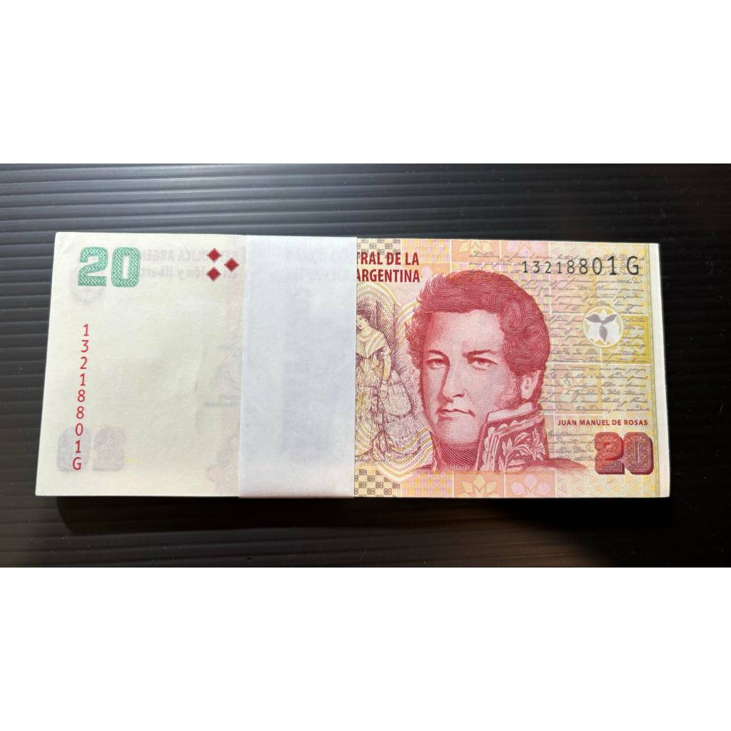 【低價外鈔】阿根廷 ND (2018) 年 20PESO 紙鈔 百枚連號一刀，少見~