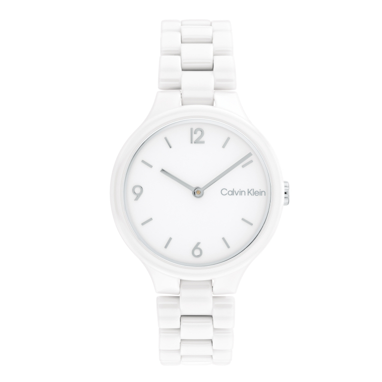 Calvin Klein原廠公司貨 | 時尚極簡女錶-簡約白面 白色陶瓷錶帶CK25200076