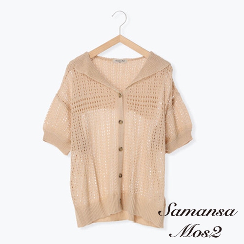 Samansa Mos2 棉麻鏤空鉤織水手領開襟罩衫(FB26L2D0480)