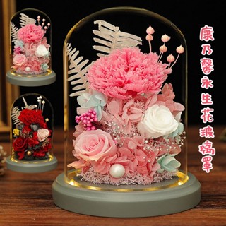 🌹康乃馨永生花🌹母親節康乃馨花罩 永生花玻璃罩 小夜燈 乾燥花 文創生日禮物 畢業禮物 母親節禮物 送媽媽老師 交換禮物