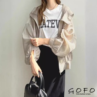 GOFO 防曬外套 韓系穿搭 寬鬆顯瘦 小心機微透 輕薄連帽 寬鬆遮肚 薄外套 女生外套 防曬衫 夏天 夏季服飾 抗UV