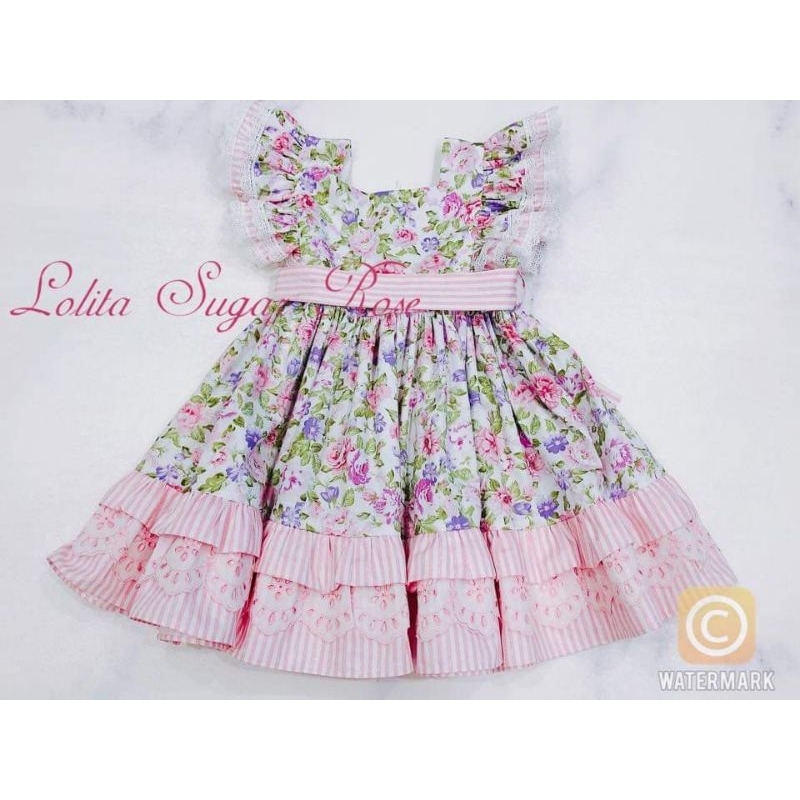 Lolibunny (原Lolita) - 絕版「蜜糖回歸」甜心粉嫩玫瑰碎花蕾絲飛袖洋裝(黃金尺寸2T)